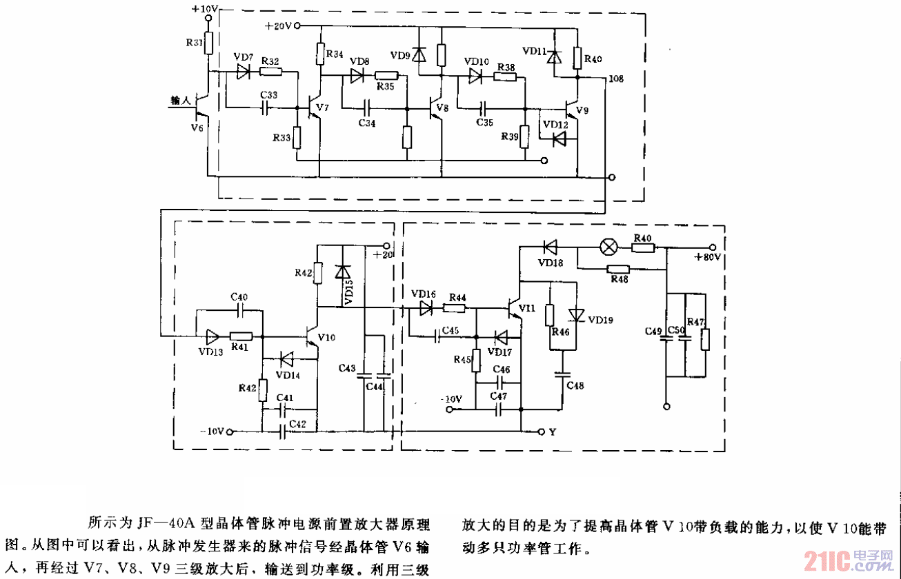 JF-40A晶體管脈沖電源前置放大器原理圖電路.gif