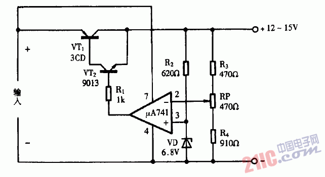 巧用UA741作穩(wěn)壓電源比較放大器電路圖