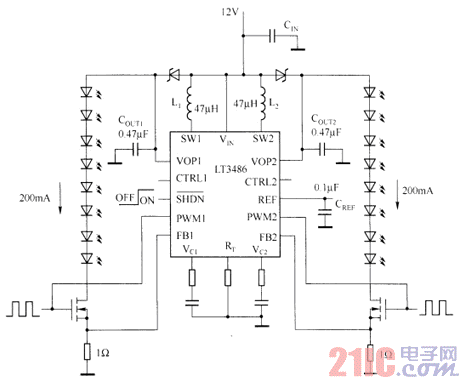 LT3486構(gòu)成的汽車LED驅(qū)動器電路圖.gif