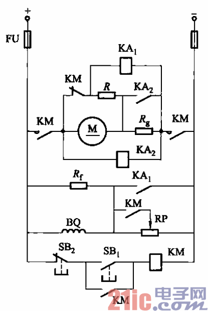197.直流電動機電樞串接電阻啟動能耗制動單向運轉(zhuǎn)電路之二.gif