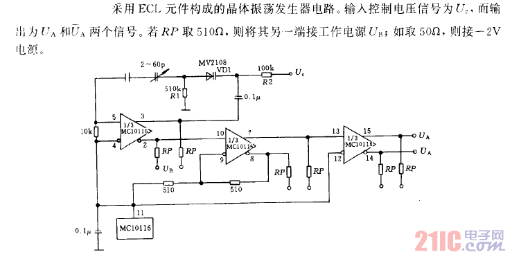 電壓控制的ECL（射極耦合邏輯）集成電路晶體振蕩發(fā)生器電路.gif