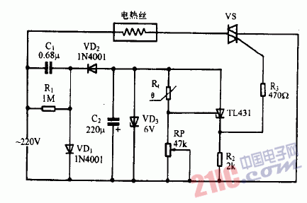 巧用TL431作恒溫控制器電路圖