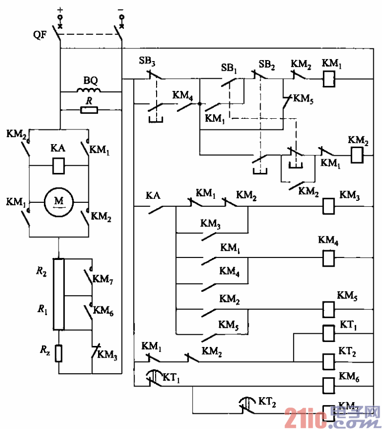 202.直流電動機(jī)電樞串接電阻啟動反接制動的正反轉(zhuǎn)電路之二.gif