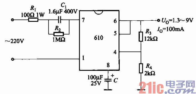 71.輸出電壓可調(diào)的MAX610穩(wěn)壓電源電路.gif