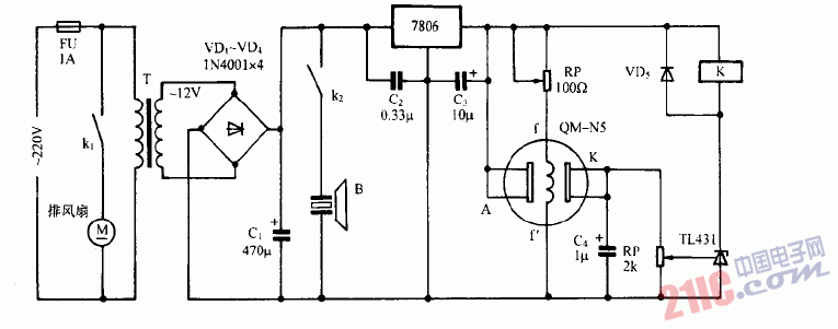 巧用TL431作煤氣泄漏報警器電路圖