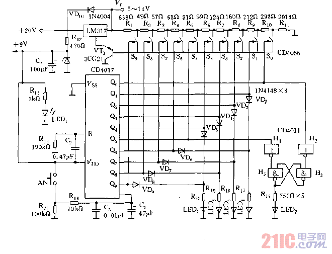 新穎實(shí)用穩(wěn)壓電源電路，可調(diào)穩(wěn)壓電路圖.gif