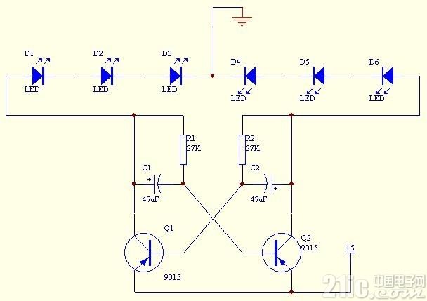 三極管變色閃光燈電路圖