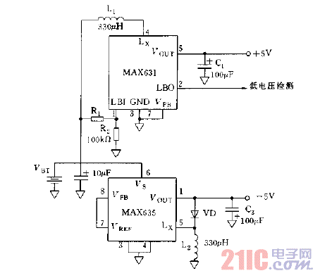 采用2個(gè)DC,DC變換器構(gòu)成的微處理機(jī)電源電路圖.gif