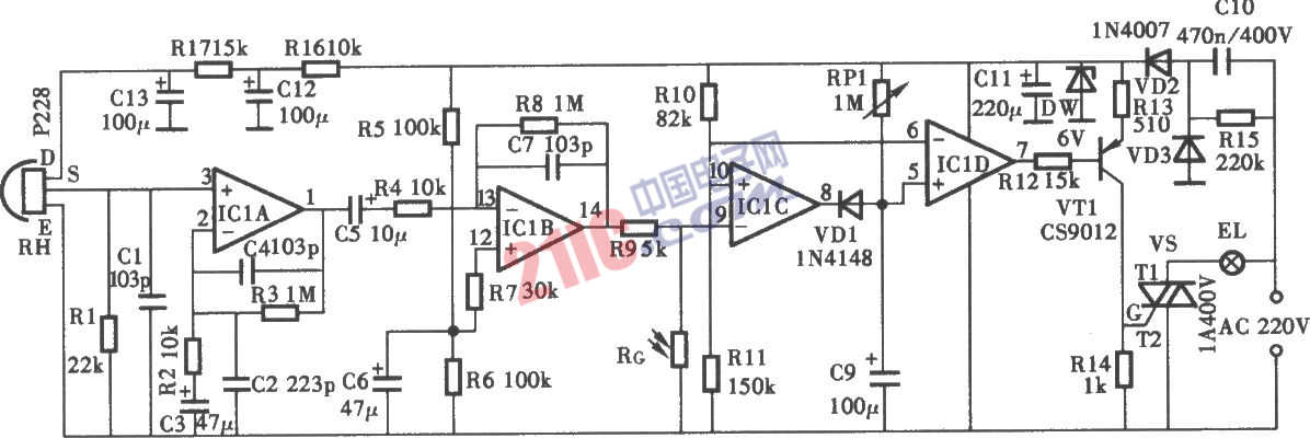 采用P228熱釋電紅外控制照明燈電路圖
