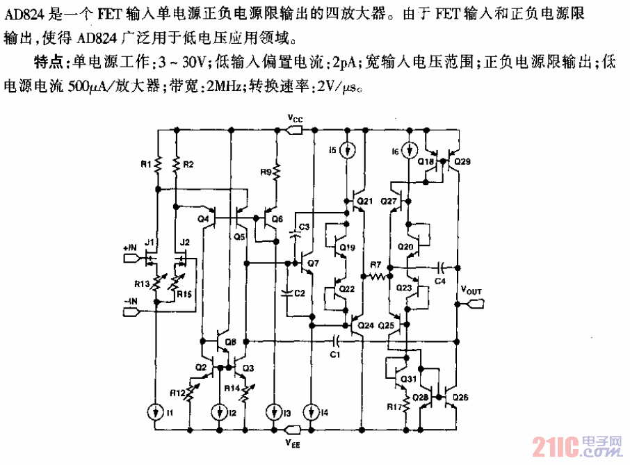 AD824型單電源正負(fù)電源限輸出低功耗FET輸入運(yùn)算放大器.gif