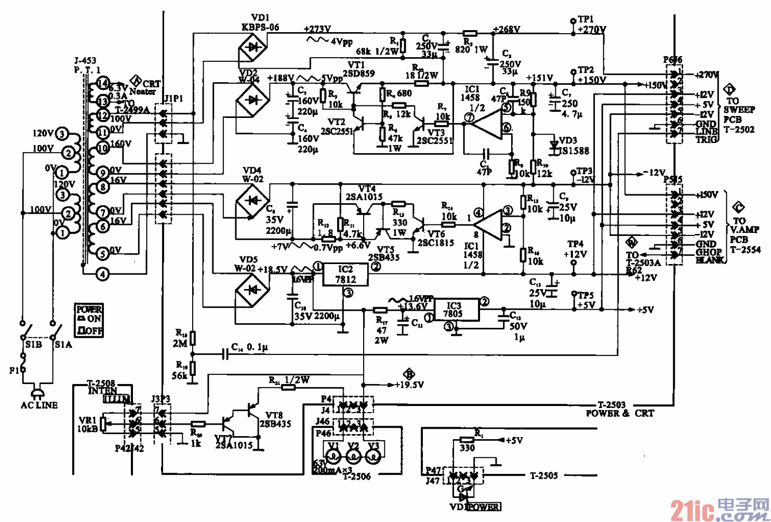 46.LBO-522型雙蹤示波器的電源電路.gif