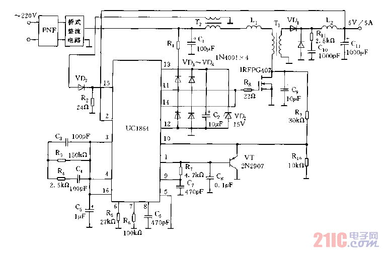由UC1864構(gòu)成的開(kāi)關(guān)電源實(shí)例電路圖.gif