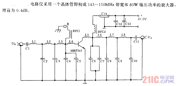 采用單個晶體管的80W甚高頻（VHF）放大器電路.gif