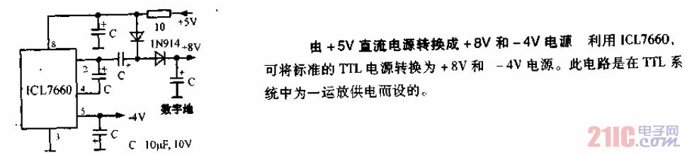 由+5V直流電源轉換成+8V和－4V電源電路.gif