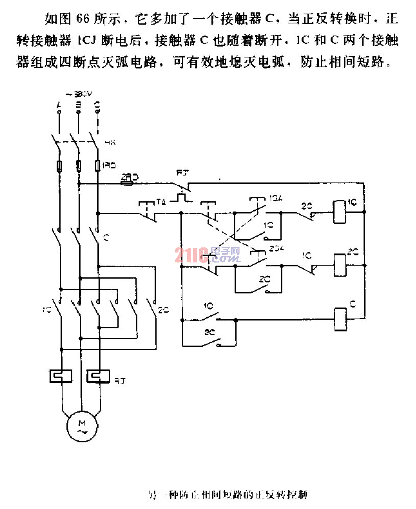 另一種防止相間短路的正反轉(zhuǎn)控制電路圖.gif