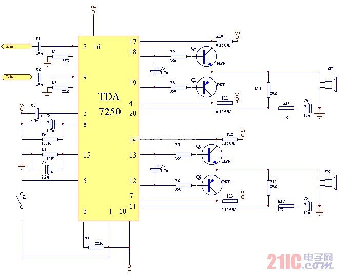 100W TDA7250功放電路圖.gif