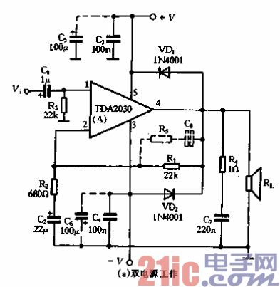 61.TDA2030的應(yīng)用電路-雙電源工作.gif