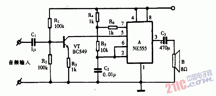 巧用NE555作音頻功率放大器2電路圖