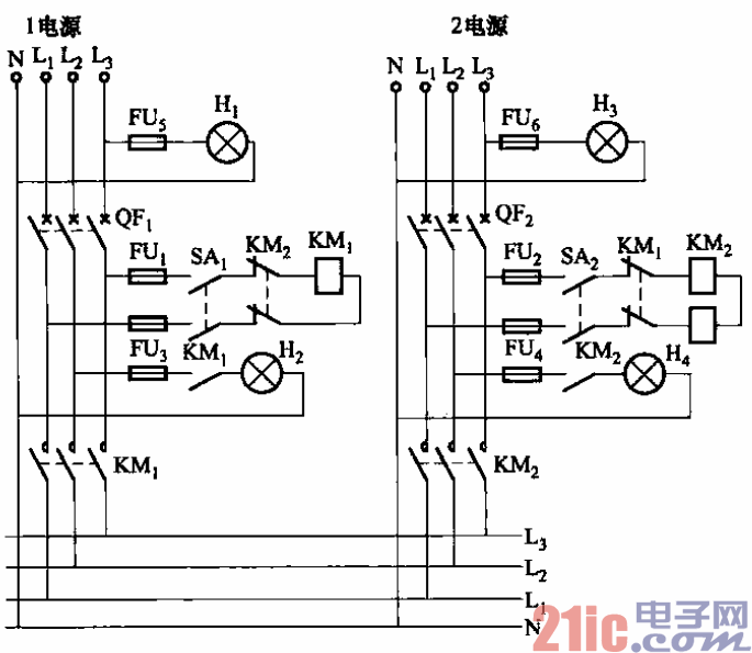127.雙路電源用接觸器自投電路之一.gif