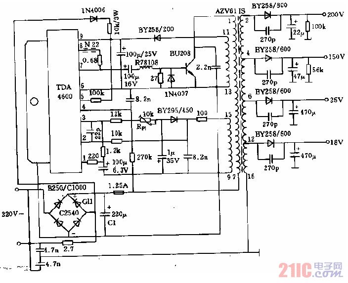 采用TDA4600的阻塞交流器電源電路圖.jpg