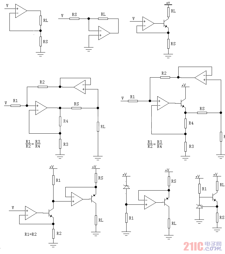 多種VI轉(zhuǎn)換和恒流源的比較電路圖.gif