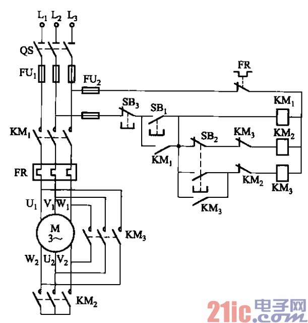 37.按鈕控制Y-△降壓啟動電路之一.gif