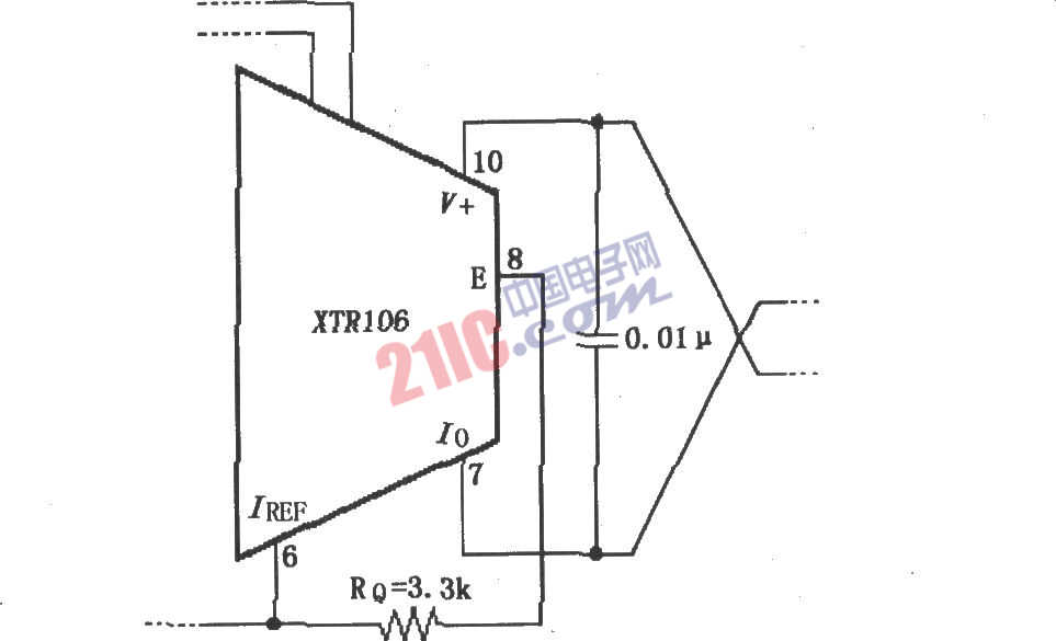 XTR106無(wú)外部晶體三極管工作方式的電路圖