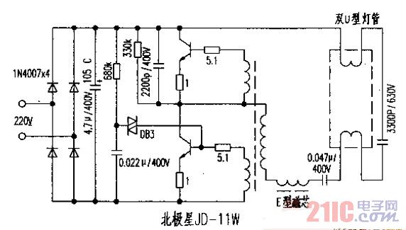 北極星JD-11W電子鎮(zhèn)流器電路圖.jpg