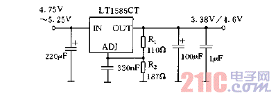 采用LT1585構(gòu)成輸出電壓可調(diào)的電源電路圖.gif