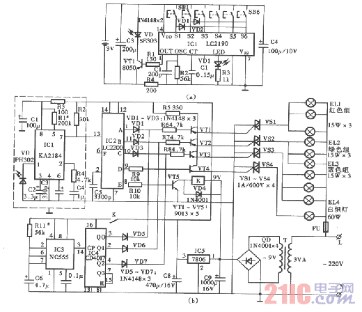 精品紅外遙控變色吊燈電路圖.gif