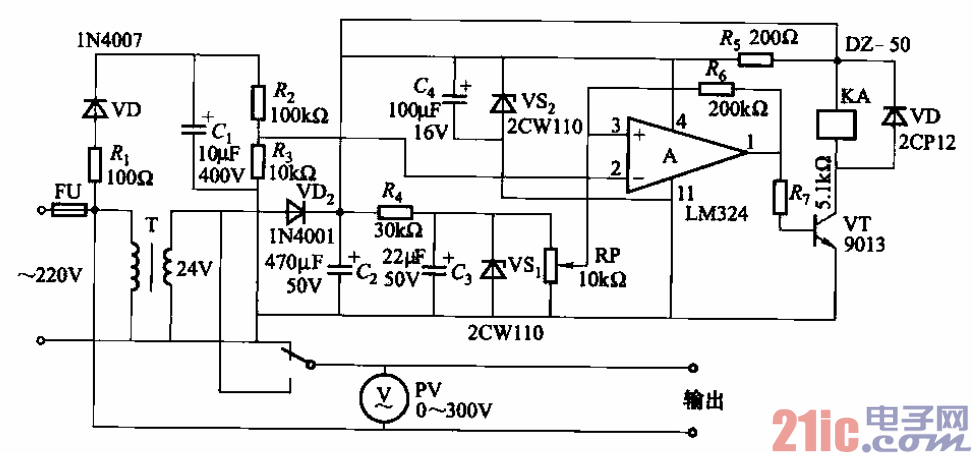 80.繼電器控制的自耦變壓器式交流穩(wěn)壓電源電路之二.gif