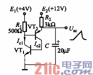 表15-10.幾種改進(jìn)型鋸齒波發(fā)生器電路-互補(bǔ)自激式電路.gif