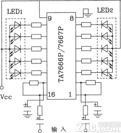 HA7666P／TA7667P的5點(diǎn)LED驅(qū)動(dòng)電路圖