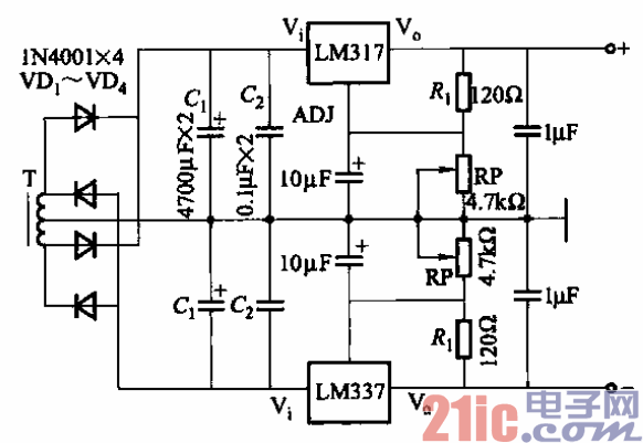 60.輸出電壓可調(diào)的雙極性穩(wěn)壓電源電路.gif