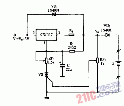 巧用CW317作橫流-恒壓充電器電路圖