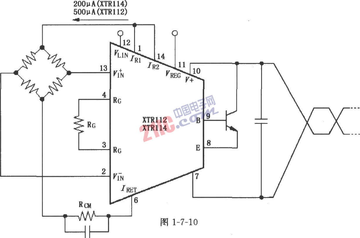 XTR112/114電橋輸入、電流激勵電路圖