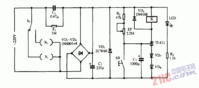 巧用TL431作實(shí)用定時(shí)器電路圖