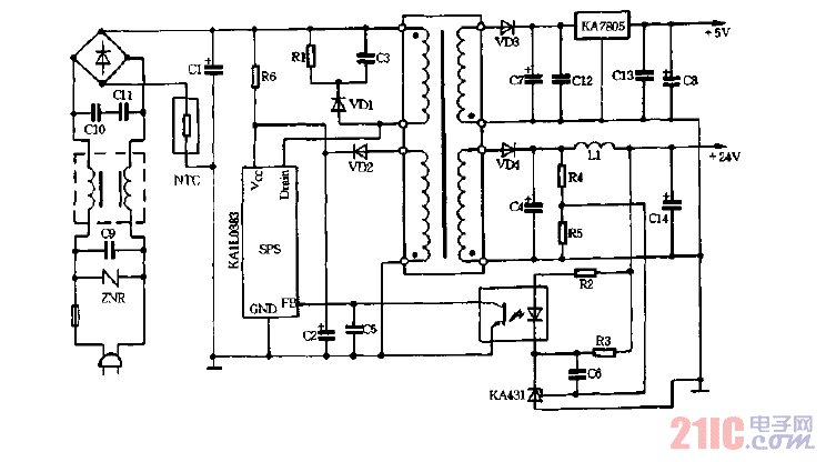 30W反饋?zhàn)儔浩鏖_關(guān)電源電路圖.gif
