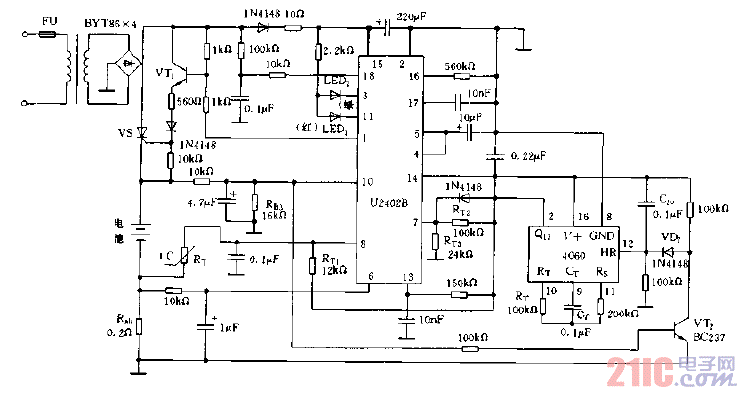 采用U2402B構(gòu)成的帶定時控制的充電電路圖.gif