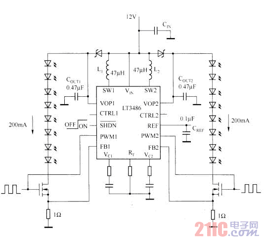 采用LT3486的汽車LED驅(qū)動(dòng)器電路圖.gif