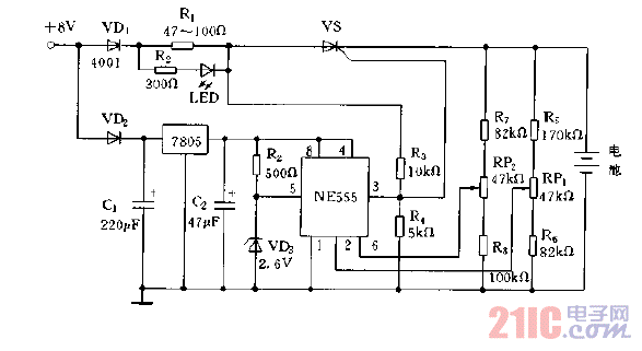 無繩電話手機的充電電路圖.gif