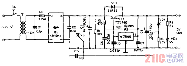 擴(kuò)流過(guò)壓保護(hù)的5V穩(wěn)壓電源電路圖.gif