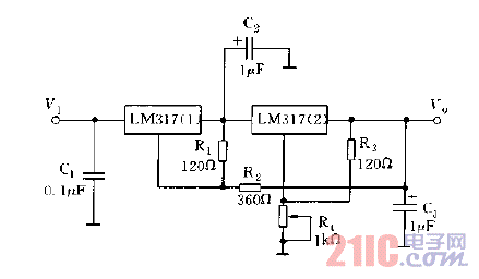 采用LM317構(gòu)成的高穩(wěn)定度電源電路圖.gif