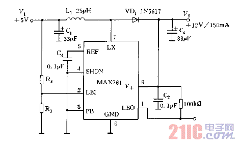 采用MAX761構(gòu)成的升壓電路圖.gif