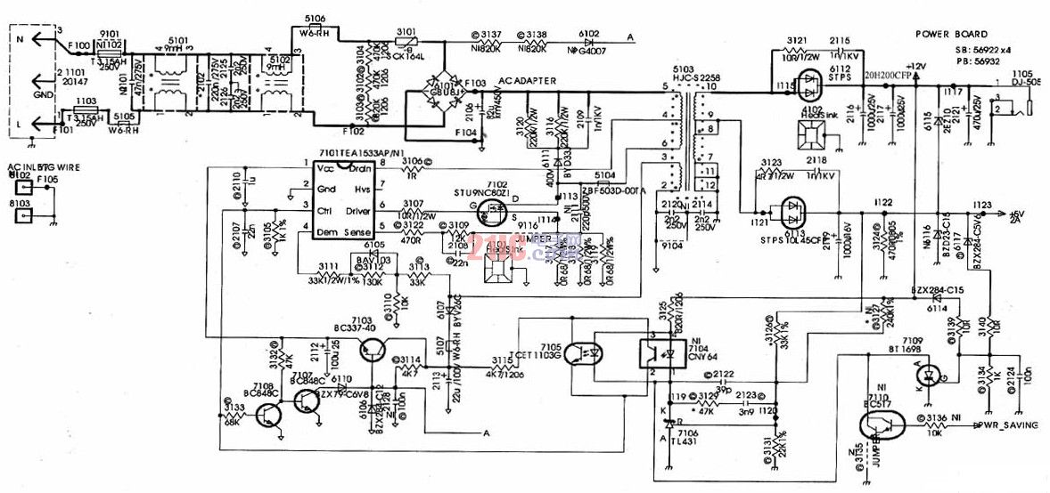 PHILIPS 170B4液晶顯示器開(kāi)關(guān)電源電路圖