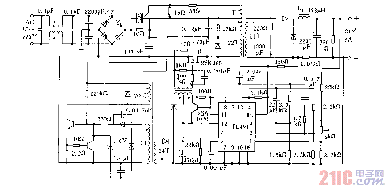 正向激勵(lì)變換方式實(shí)用開關(guān)穩(wěn)壓電源電路圖.gif
