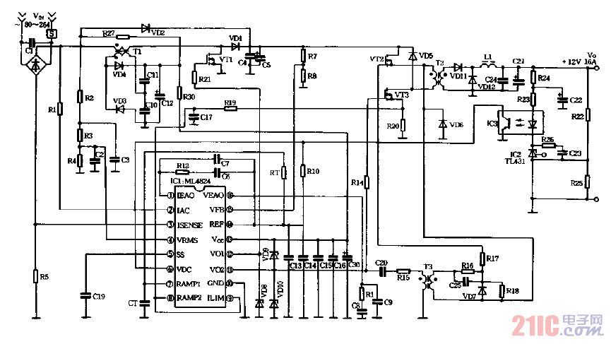單片機(jī)控制的200W高功率因數(shù)SWPS電路圖.gif