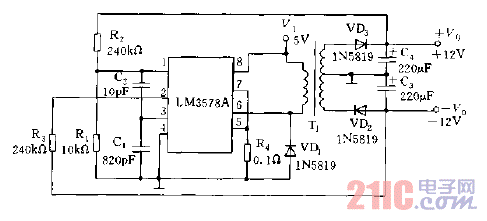 LM3578A用做RS-232線路電壓驅(qū)動器電源電路圖.gif