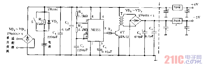 數(shù)字錄音電話電源電路圖.gif
